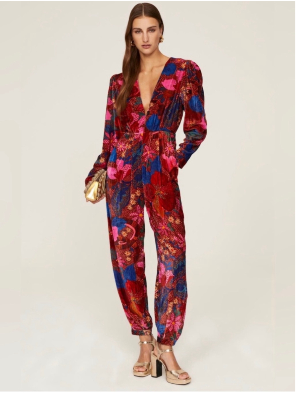 Farm Rio Snake Garden Floral Velvet Jumpsuit